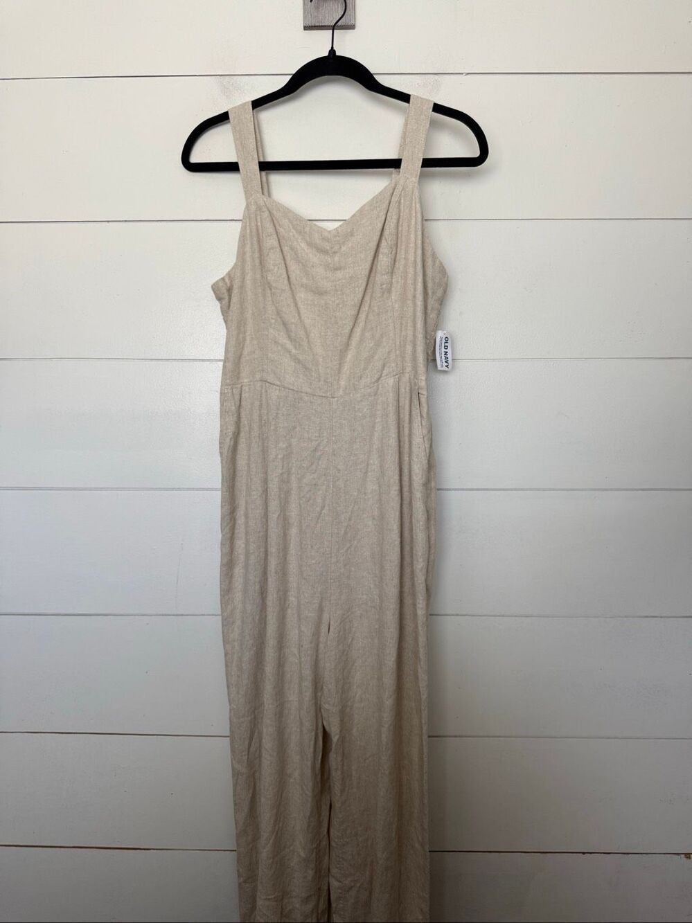 Old Navy Women’s Medium Tan Cream Linen Jumpsuit LagenLook Minimalist New